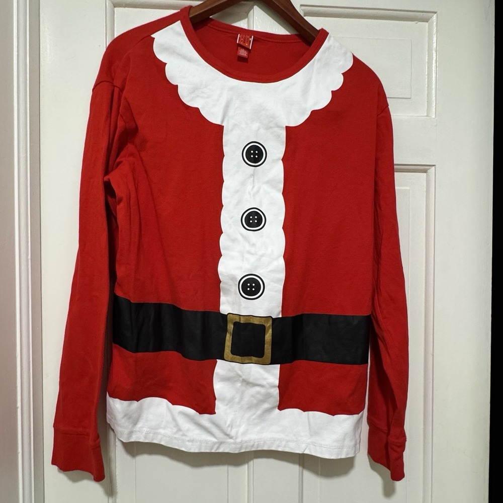 Santa Outfit Print Long Sleeved Tee Large Christmas Season Holiday Party HoHoHo